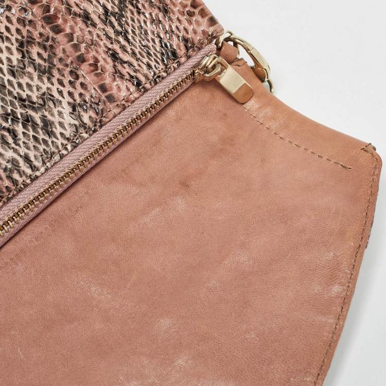 Pre Owned Jimmy Choo Pink Snakeskin and Leather Brix Convertible Chain Clutch
