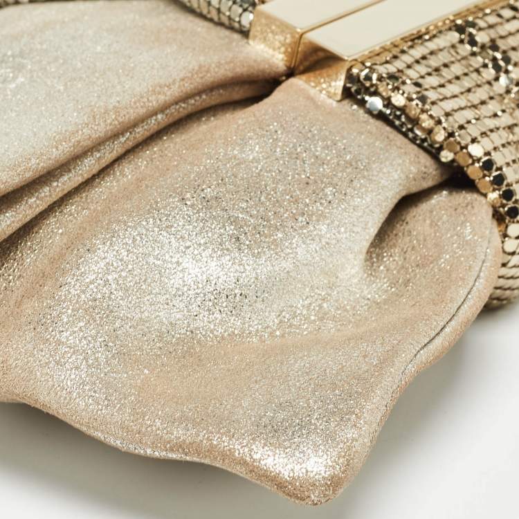 Pre Owned Jimmy Choo Light Gold Nubuck Leather Chandra Chain Clutch