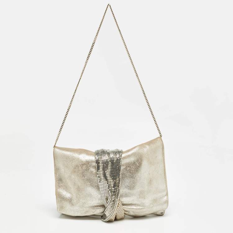 Pre Owned Jimmy Choo Light Gold Nubuck Leather Chandra Chain Clutch