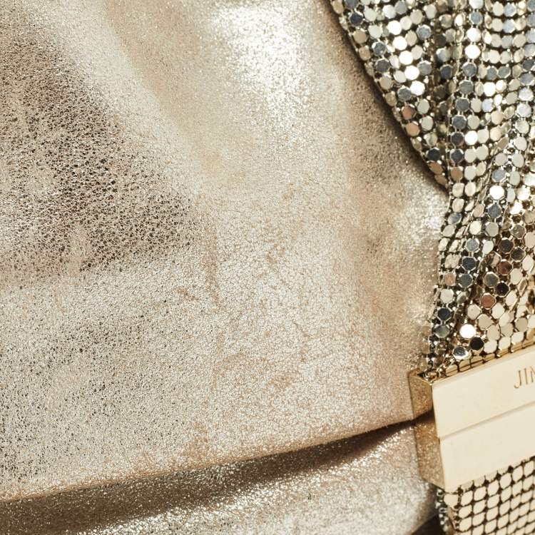 Pre Owned Jimmy Choo Light Gold Nubuck Leather Chandra Chain Clutch