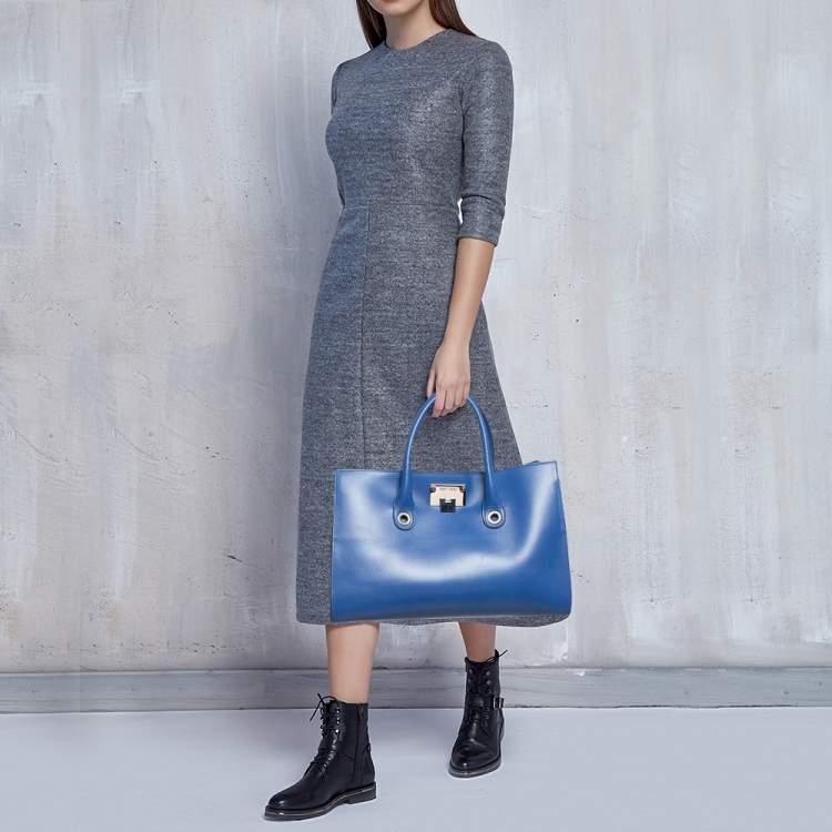 Pre Owned Jimmy Choo Bllue Leather Riley Tote
