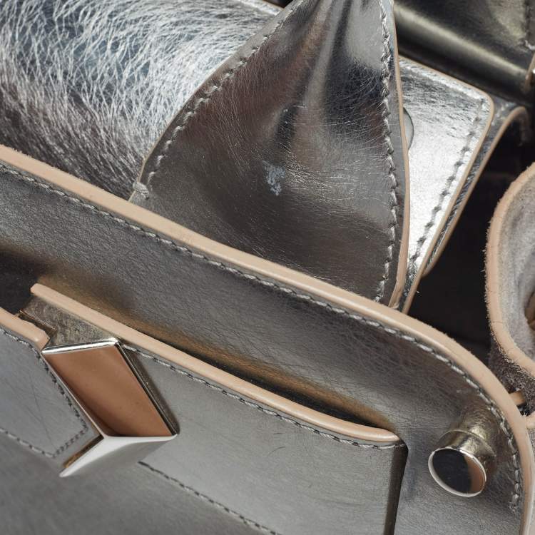 Pre Owned Jimmy Choo Silver Leather and Suede Satchel