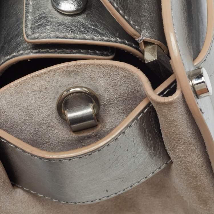 Pre Owned Jimmy Choo Silver Leather and Suede Satchel
