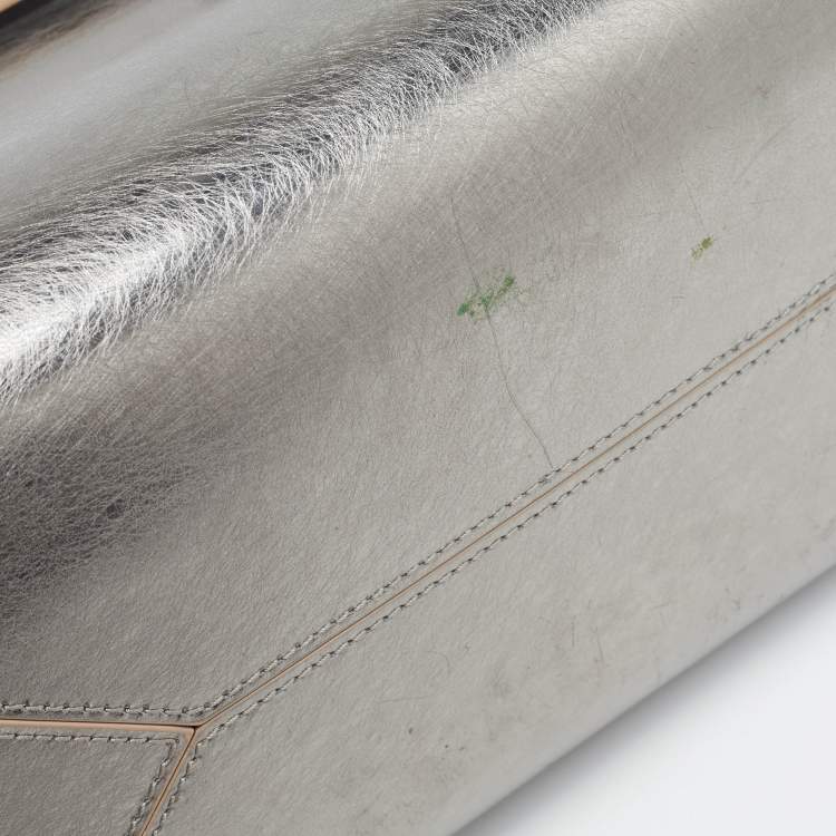 Pre Owned Jimmy Choo Silver Leather and Suede Satchel
