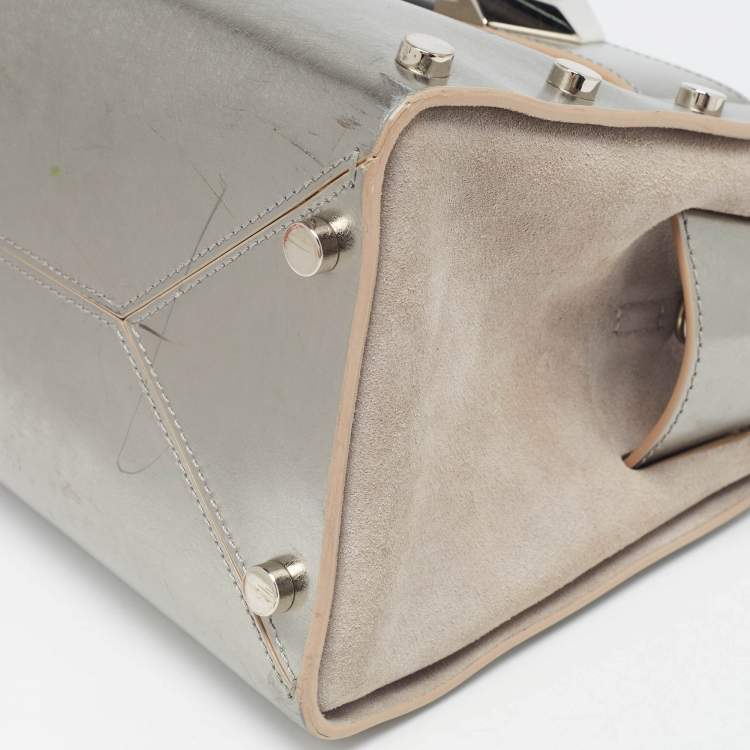 Pre Owned Jimmy Choo Silver Leather and Suede Satchel