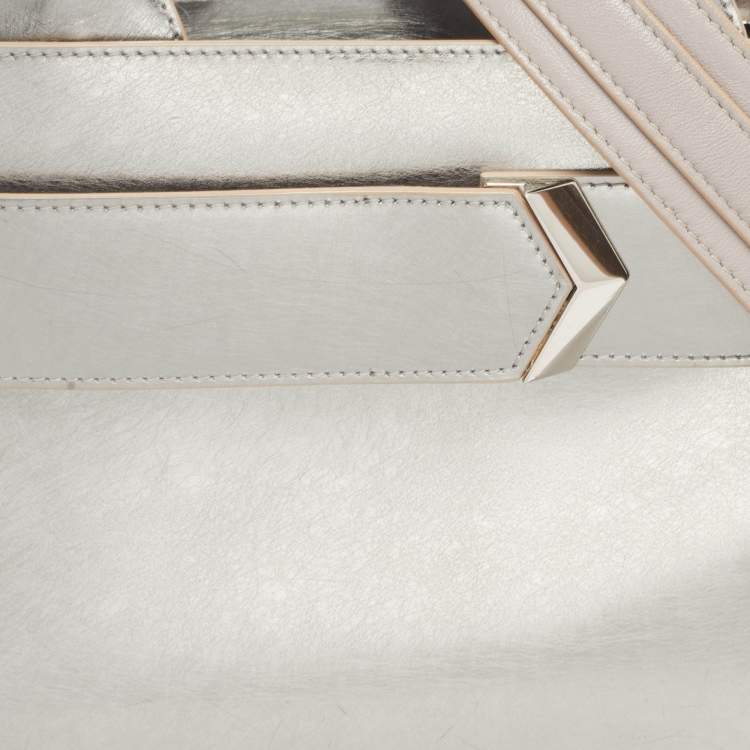 Pre Owned Jimmy Choo Silver Leather and Suede Satchel