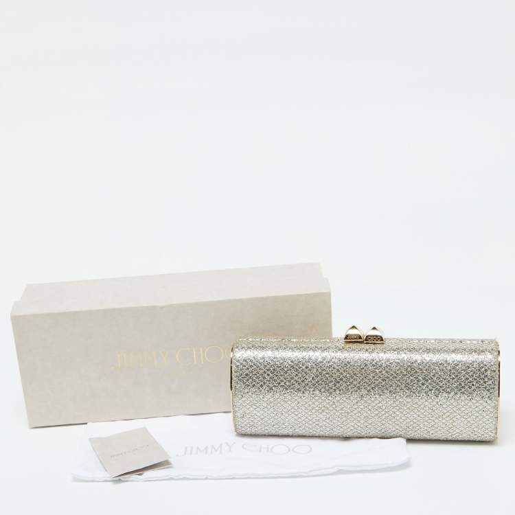 Pre Owned Jimmy Choo Gold Glitter Lurex Fabric Twill Tube Clutch