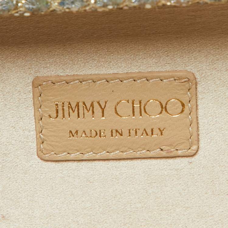 Pre Owned Jimmy Choo Gold Glitter Lurex Fabric Twill Tube Clutch