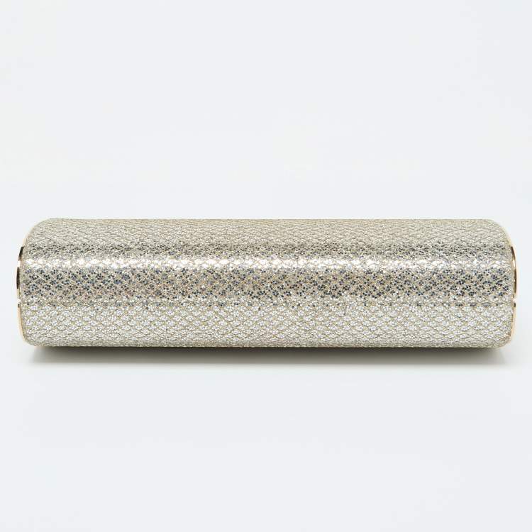 Pre Owned Jimmy Choo Gold Glitter Lurex Fabric Twill Tube Clutch