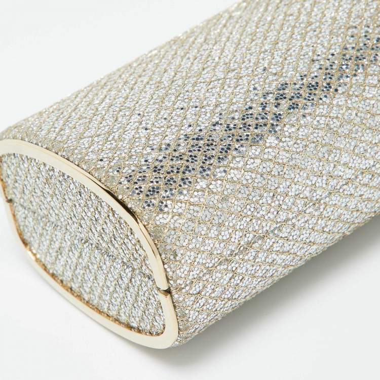 Pre Owned Jimmy Choo Gold Glitter Lurex Fabric Twill Tube Clutch