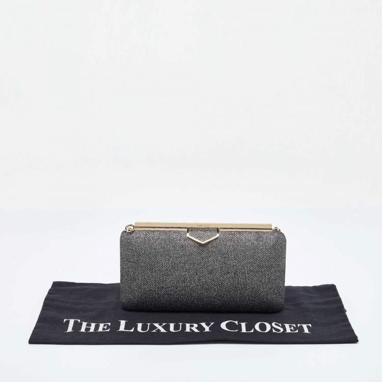 Pre Owned Jimmy Choo Silver Coarse Glitter Ellipse Clutch