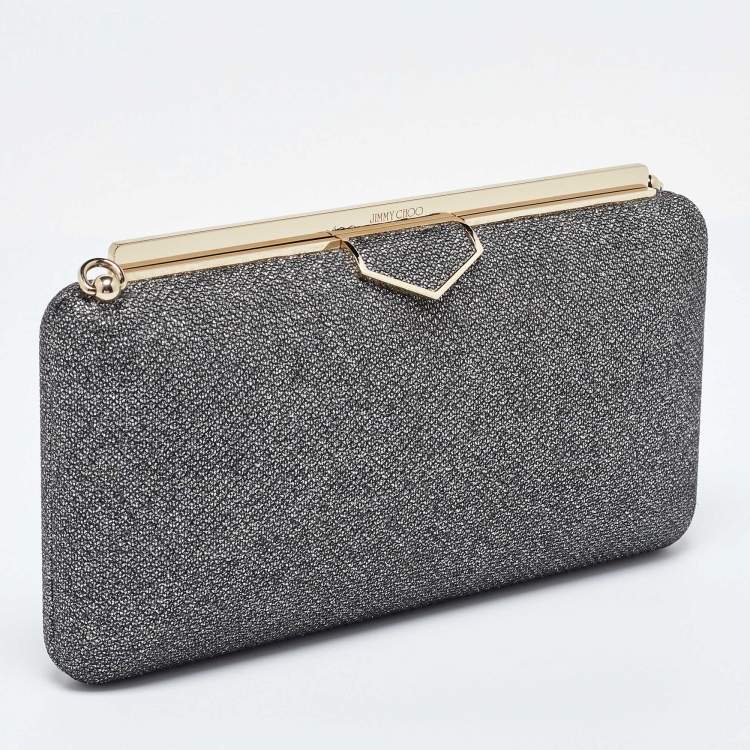 Pre Owned Jimmy Choo Silver Coarse Glitter Ellipse Clutch