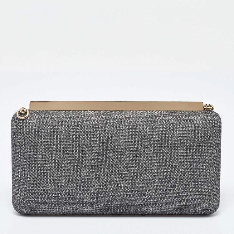 Pre Owned Jimmy Choo Silver Coarse Glitter Ellipse Clutch