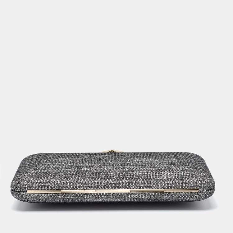Pre Owned Jimmy Choo Silver Coarse Glitter Ellipse Clutch