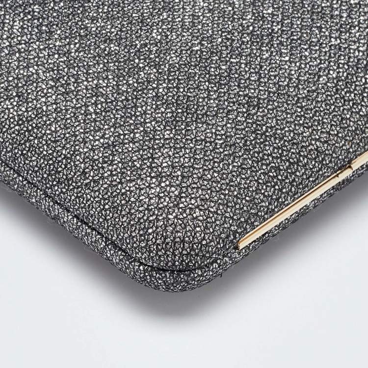 Pre Owned Jimmy Choo Silver Coarse Glitter Ellipse Clutch