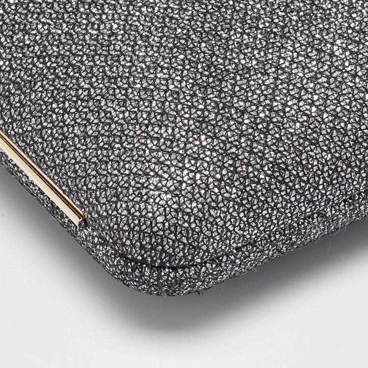 Pre Owned Jimmy Choo Silver Coarse Glitter Ellipse Clutch