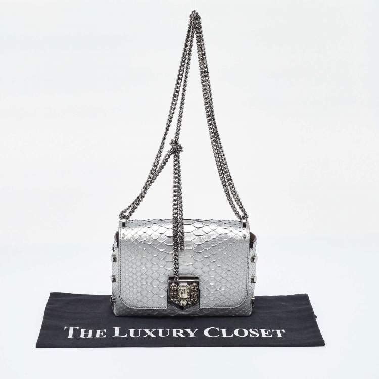 Pre Owned Jimmy Choo Silver Snakeskin Lockett City Shoulder Bag