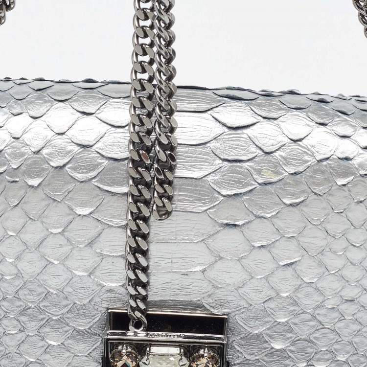 Pre Owned Jimmy Choo Silver Snakeskin Lockett City Shoulder Bag