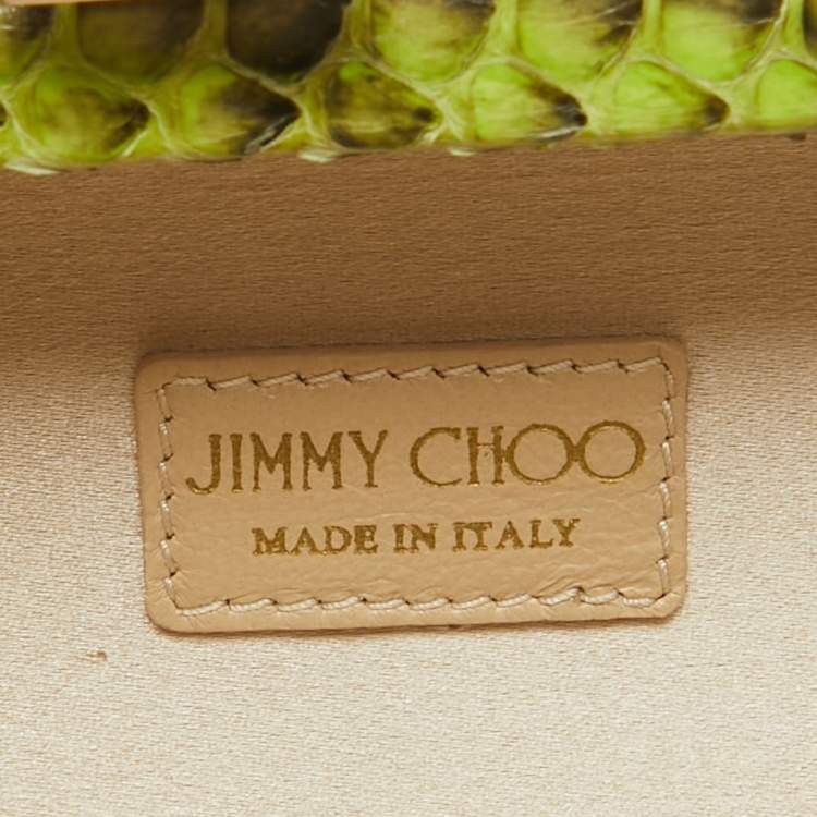 Pre Owned Jimmy Choo Green/Gold Python and Leather Clasp Clutch