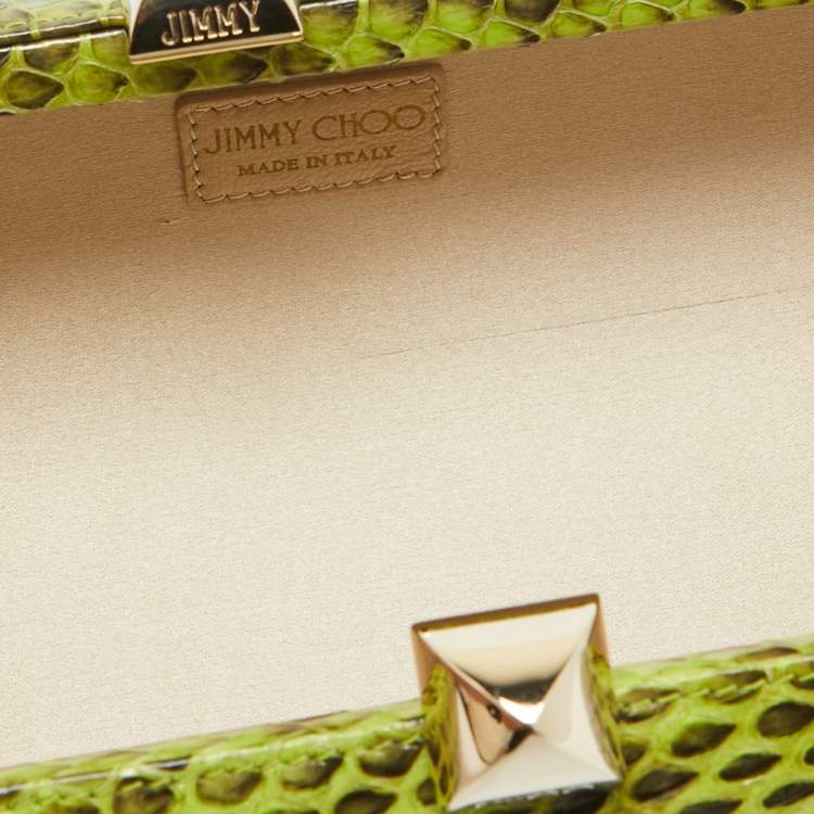 Pre Owned Jimmy Choo Green/Gold Python and Leather Clasp Clutch