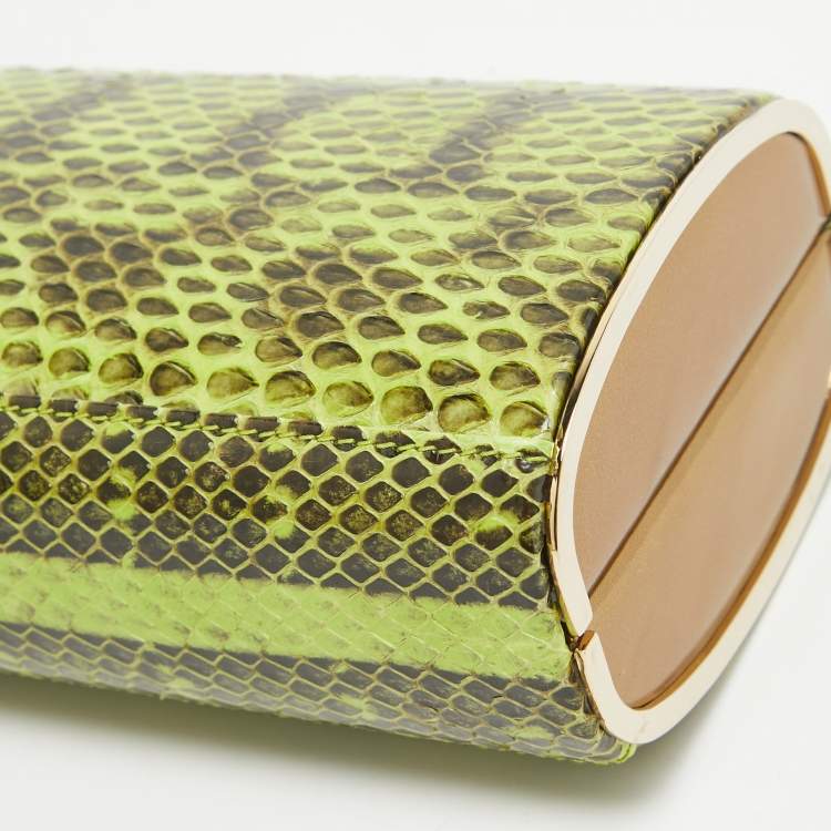 Pre Owned Jimmy Choo Green/Gold Python and Leather Clasp Clutch