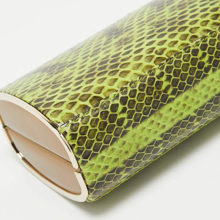Pre Owned Jimmy Choo Green/Gold Python and Leather Clasp Clutch