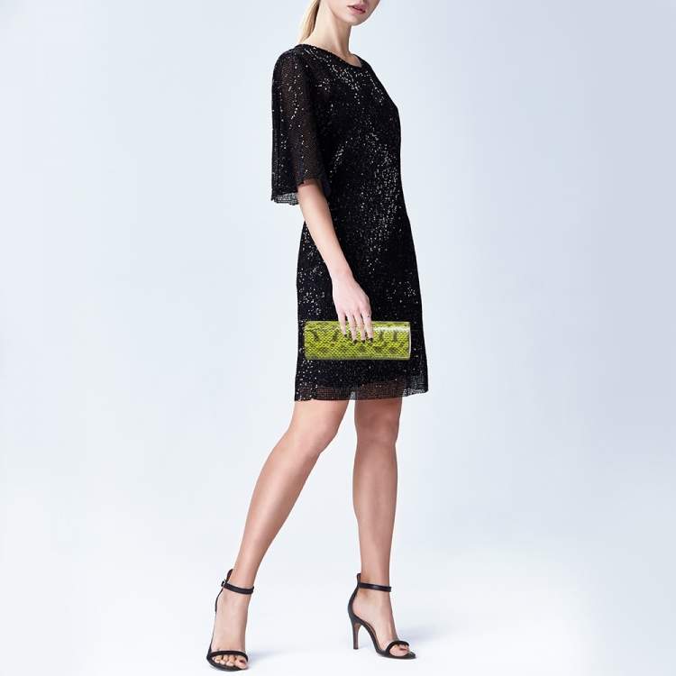 Pre Owned Jimmy Choo Green/Gold Python and Leather Clasp Clutch