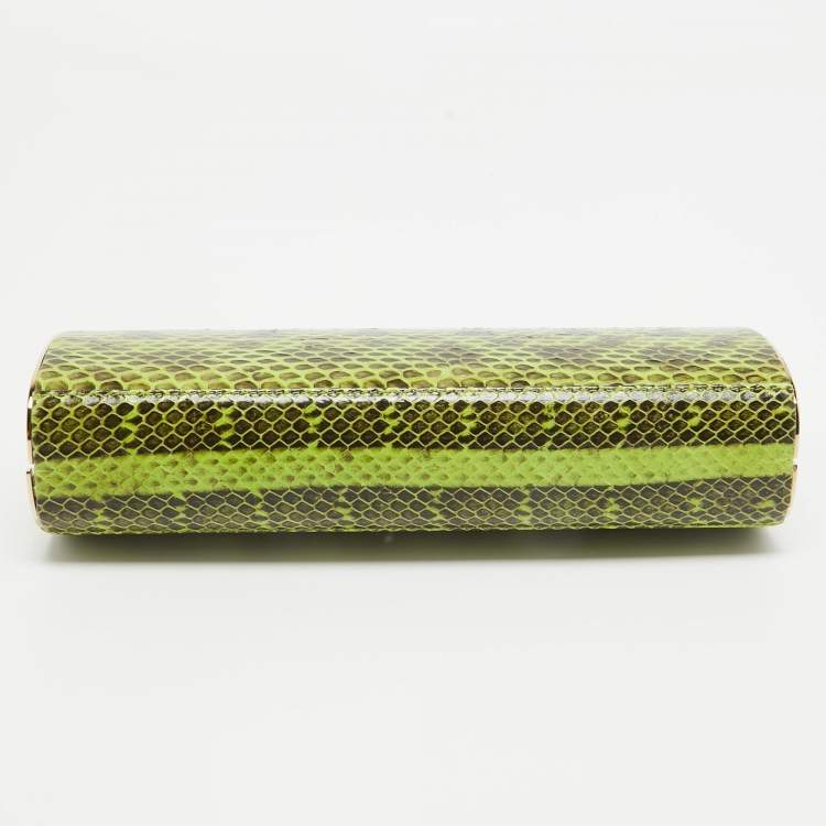 Pre Owned Jimmy Choo Green/Gold Python and Leather Clasp Clutch