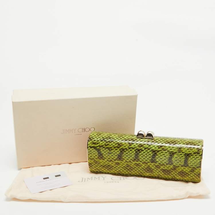 Pre Owned Jimmy Choo Green/Gold Python and Leather Clasp Clutch