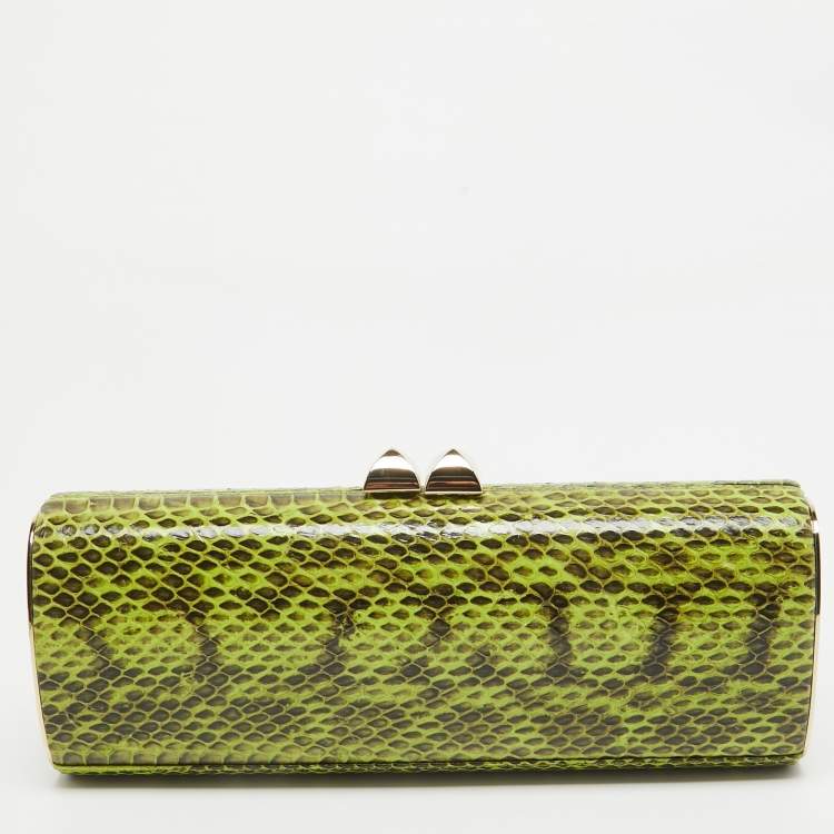Pre Owned Jimmy Choo Green/Gold Python and Leather Clasp Clutch