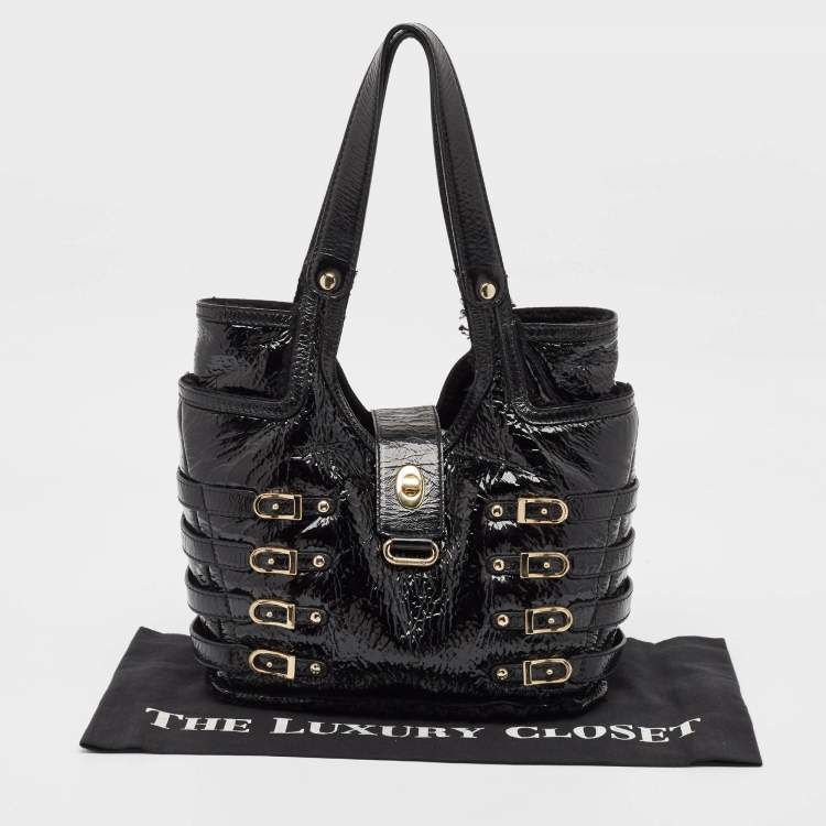 Pre Owned Jimmy Choo Black Patent Leather Bree Tote