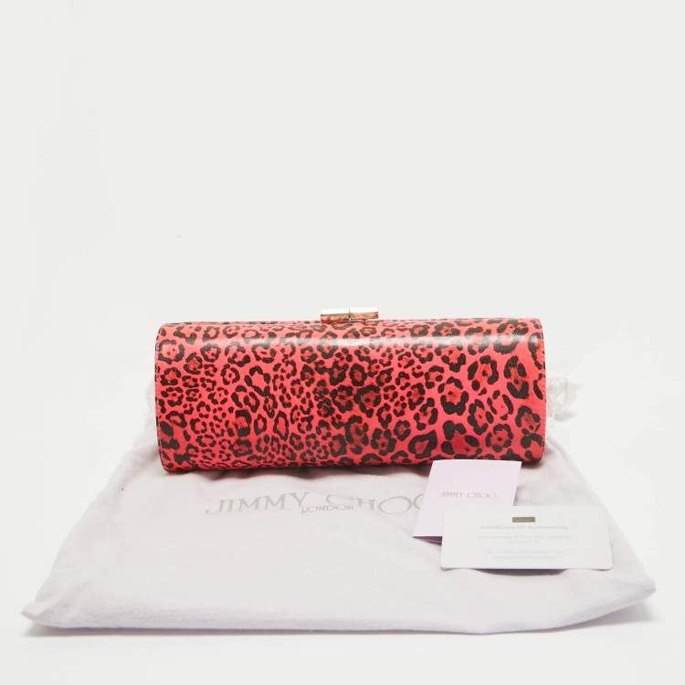 Pre Owned Jimmy Choo Neon Pink/Black Leopard Print Vinyl Twill Tube Clutch