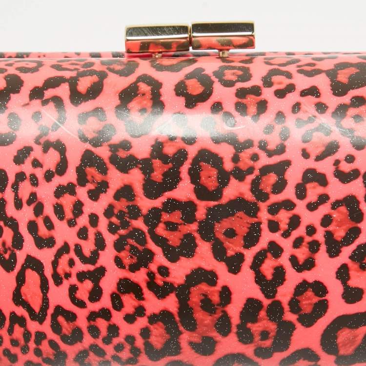 Pre Owned Jimmy Choo Neon Pink/Black Leopard Print Vinyl Twill Tube Clutch