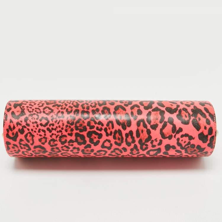 Pre Owned Jimmy Choo Neon Pink/Black Leopard Print Vinyl Twill Tube Clutch