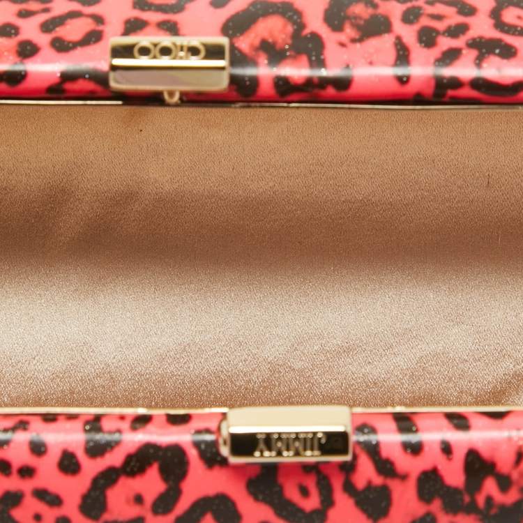 Pre Owned Jimmy Choo Neon Pink/Black Leopard Print Vinyl Twill Tube Clutch