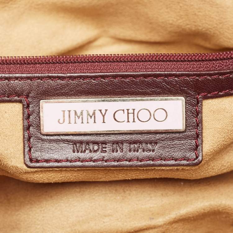 Pre Owned Jimmy Choo Burgundy Patent Leather Oversized Rio Chain Clutch