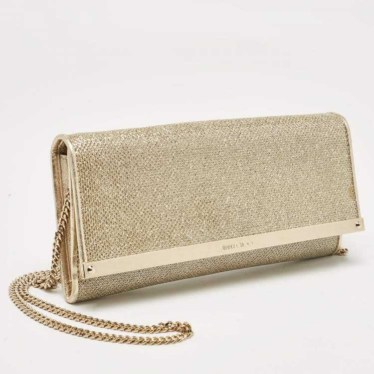 Pre Owned Jimmy Choo Gold Lurex Fabric Milla Chain Clutch