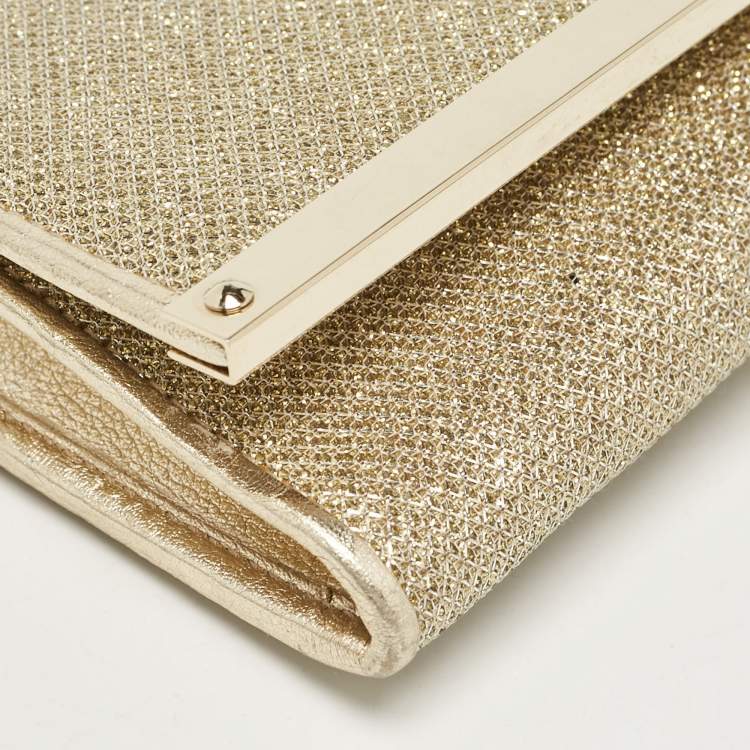 Pre Owned Jimmy Choo Gold Lurex Fabric Milla Chain Clutch