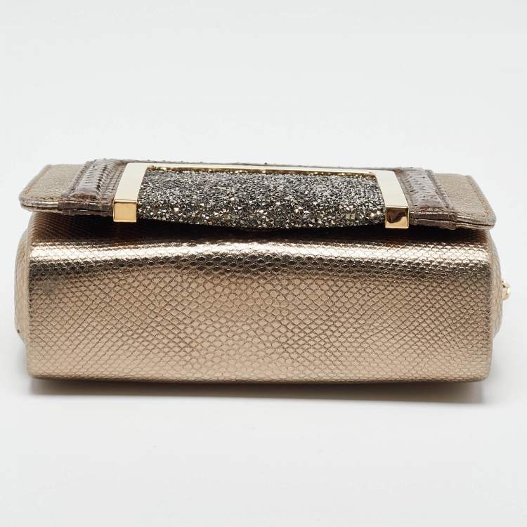 Pre Owned Jimmy Choo Gold/Brown Leather and Snakeskin Ava Crossbody Bag