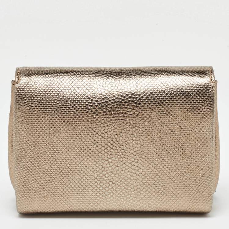Pre Owned Jimmy Choo Gold/Brown Leather and Snakeskin Ava Crossbody Bag