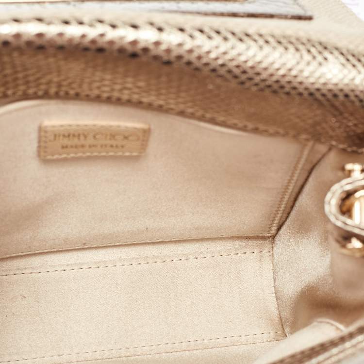 Pre Owned Jimmy Choo Gold/Brown Leather and Snakeskin Ava Crossbody Bag