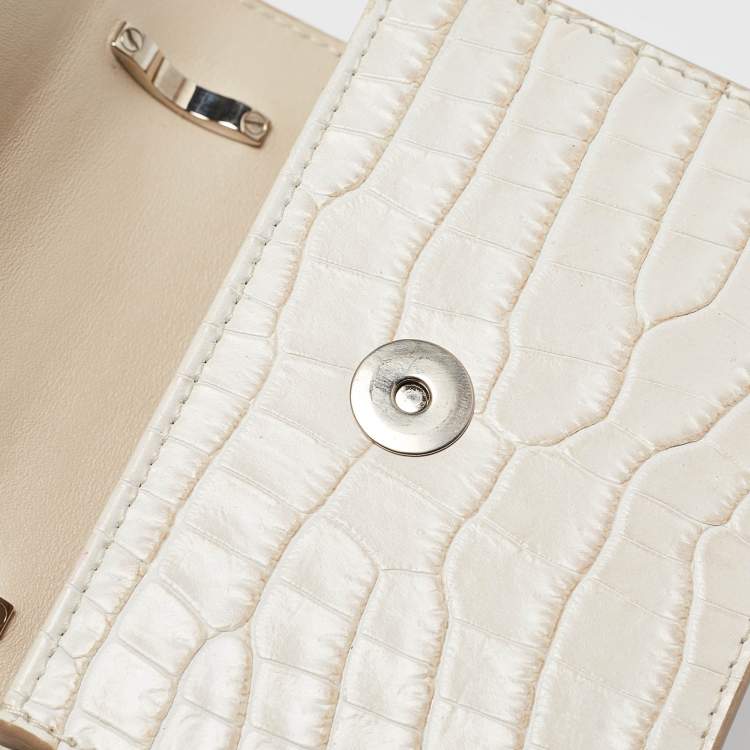 Pre Owned Jimmy Choo Cream Croc Embossed Leather Mini Paris Crossbody Bag