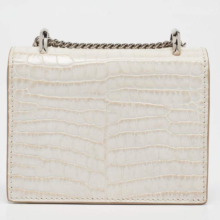 Pre Owned Jimmy Choo Cream Croc Embossed Leather Mini Paris Crossbody Bag