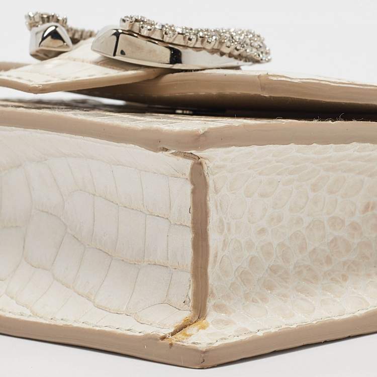 Pre Owned Jimmy Choo Cream Croc Embossed Leather Mini Paris Crossbody Bag