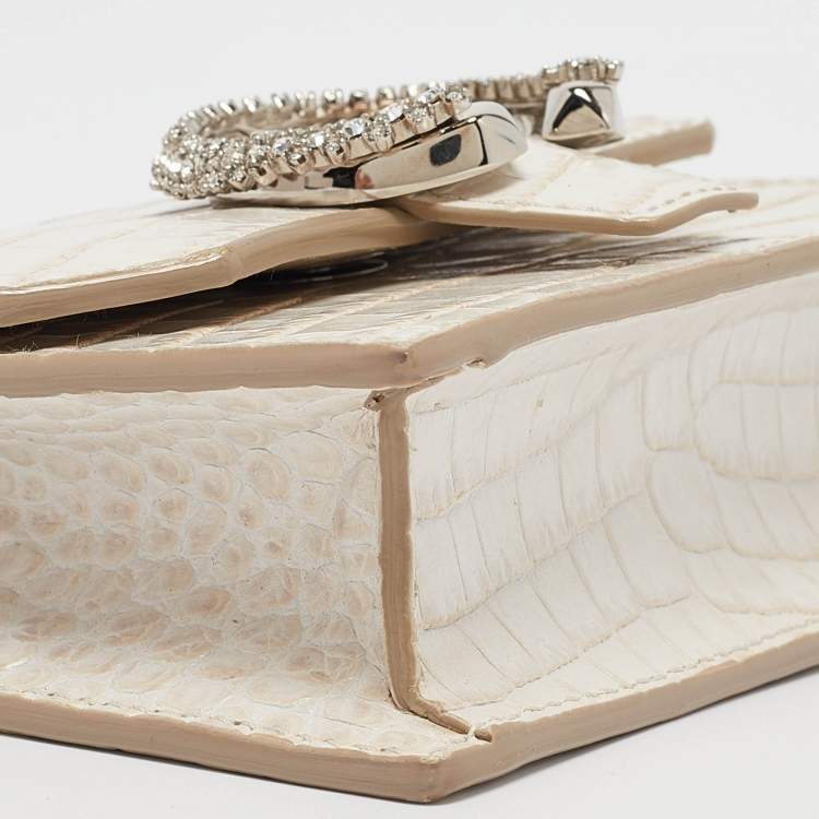 Pre Owned Jimmy Choo Cream Croc Embossed Leather Mini Paris Crossbody Bag