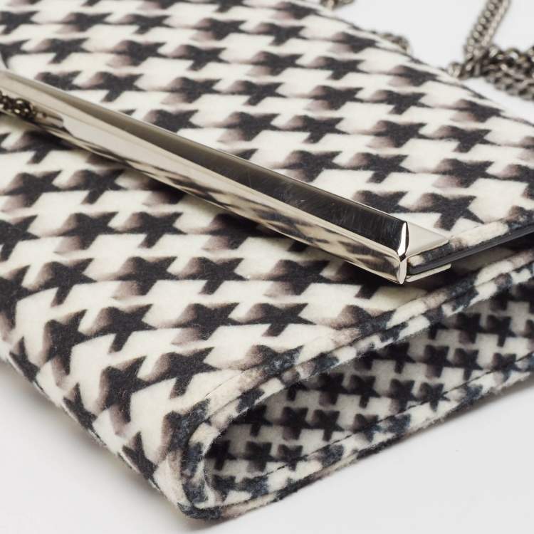 Pre Owned Jimmy Choo Black/White Star Print Wool Elish Chain Clutch