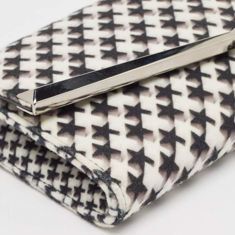 Pre Owned Jimmy Choo Black/White Star Print Wool Elish Chain Clutch