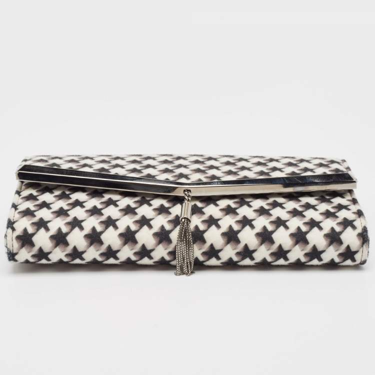 Pre Owned Jimmy Choo Black/White Star Print Wool Elish Chain Clutch