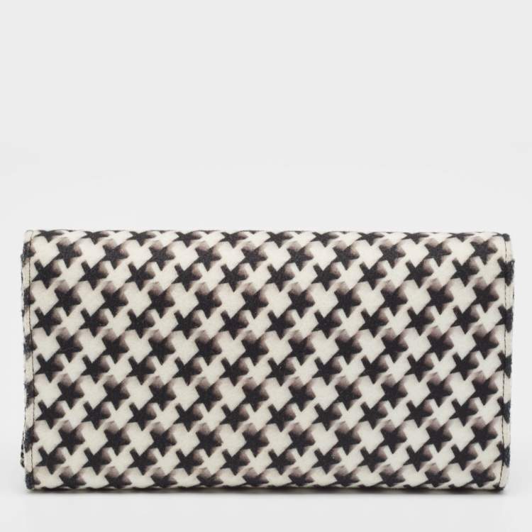 Pre Owned Jimmy Choo Black/White Star Print Wool Elish Chain Clutch
