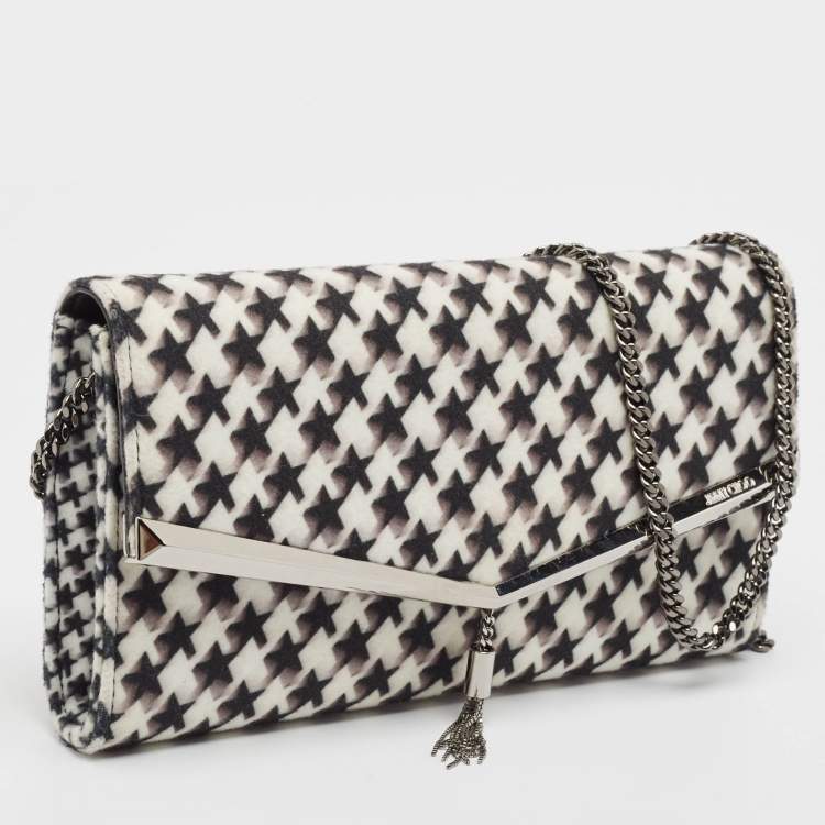 Pre Owned Jimmy Choo Black/White Star Print Wool Elish Chain Clutch